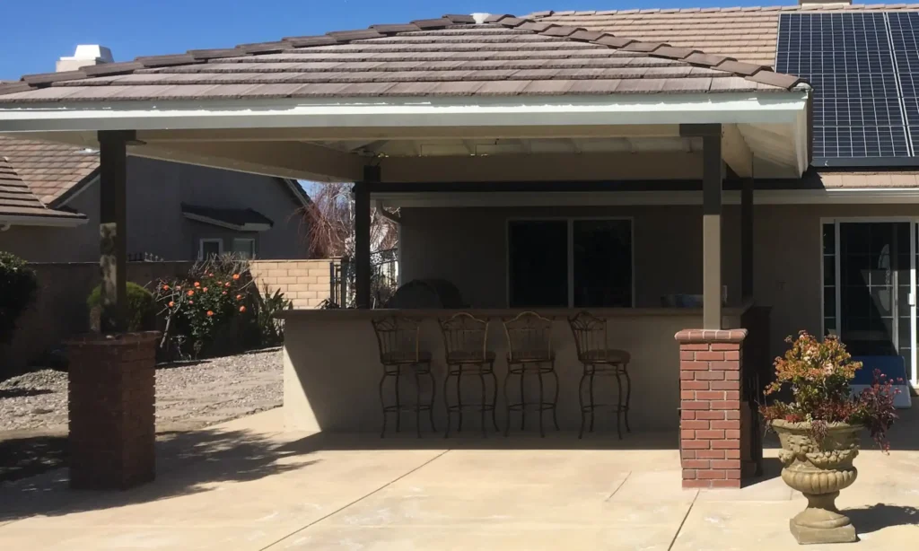 seamlessly integrated pergola with roof tiles