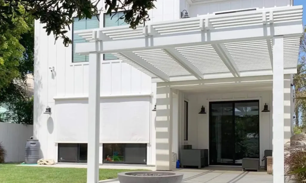 stylish pergola and contemporary home exterior all in white