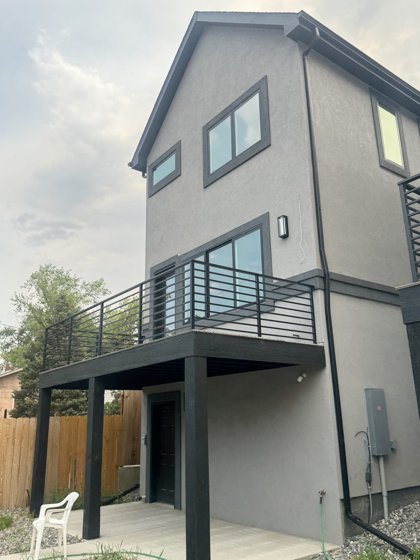 Rear exterior of a custom Front Range home with elevated deck and covered patio